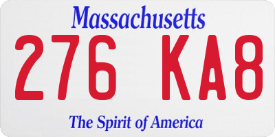 MA license plate 276KA8