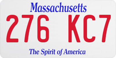 MA license plate 276KC7