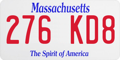 MA license plate 276KD8