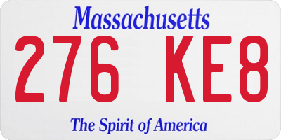 MA license plate 276KE8
