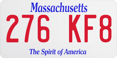 MA license plate 276KF8