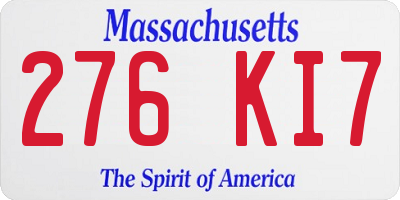 MA license plate 276KI7