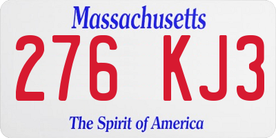 MA license plate 276KJ3