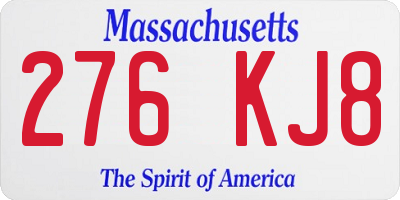 MA license plate 276KJ8