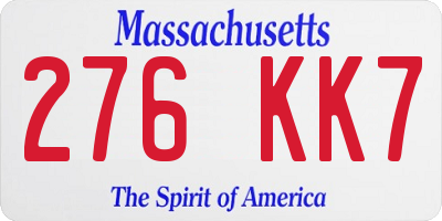 MA license plate 276KK7