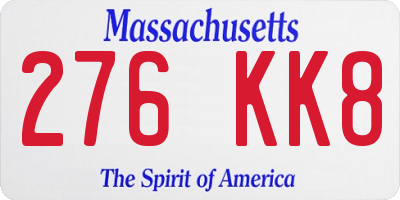 MA license plate 276KK8
