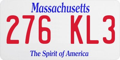 MA license plate 276KL3