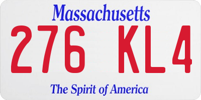 MA license plate 276KL4
