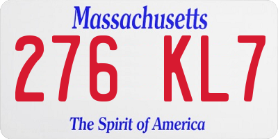 MA license plate 276KL7