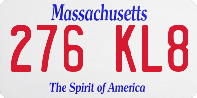MA license plate 276KL8
