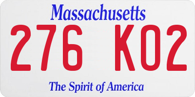 MA license plate 276KO2