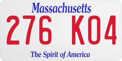 MA license plate 276KO4