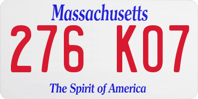 MA license plate 276KO7