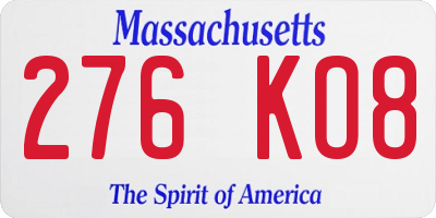 MA license plate 276KO8