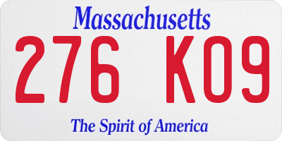 MA license plate 276KO9