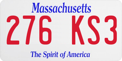 MA license plate 276KS3