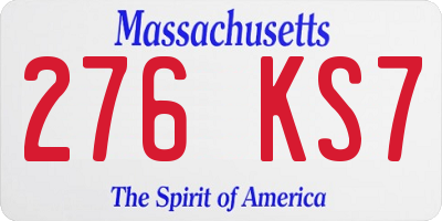 MA license plate 276KS7