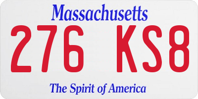 MA license plate 276KS8