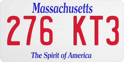 MA license plate 276KT3