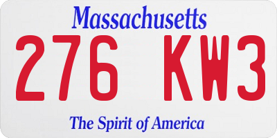 MA license plate 276KW3