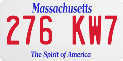 MA license plate 276KW7