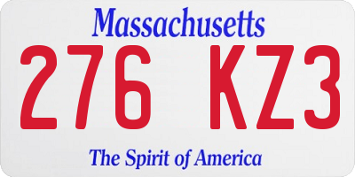 MA license plate 276KZ3