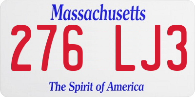 MA license plate 276LJ3