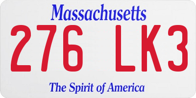 MA license plate 276LK3