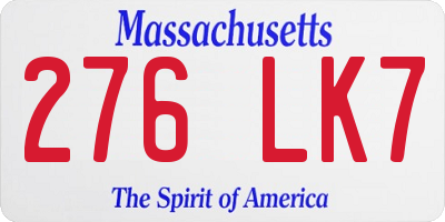MA license plate 276LK7