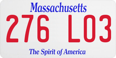 MA license plate 276LO3