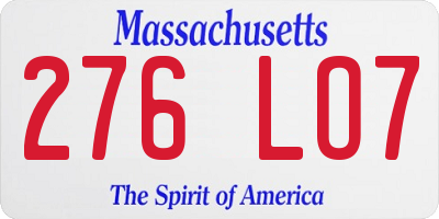 MA license plate 276LO7