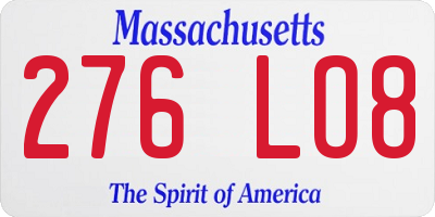 MA license plate 276LO8