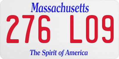 MA license plate 276LO9