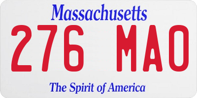 MA license plate 276MA0