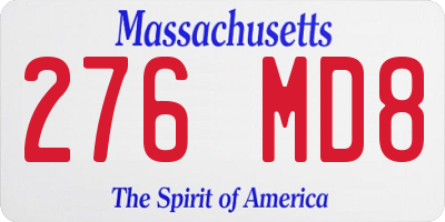 MA license plate 276MD8