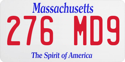 MA license plate 276MD9