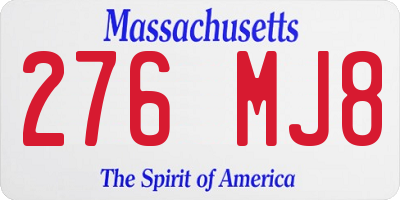 MA license plate 276MJ8