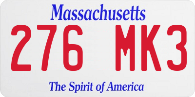 MA license plate 276MK3