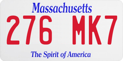 MA license plate 276MK7