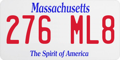 MA license plate 276ML8