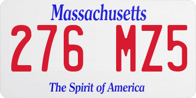 MA license plate 276MZ5