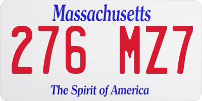 MA license plate 276MZ7