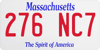 MA license plate 276NC7