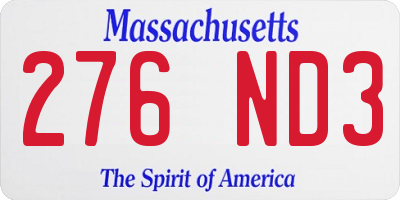 MA license plate 276ND3