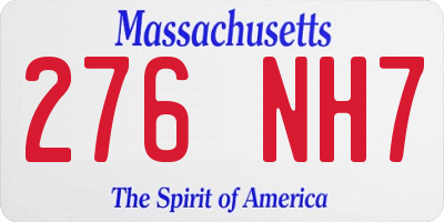 MA license plate 276NH7