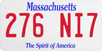 MA license plate 276NI7