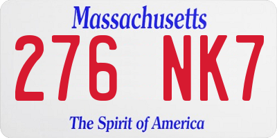 MA license plate 276NK7