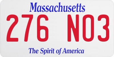 MA license plate 276NO3