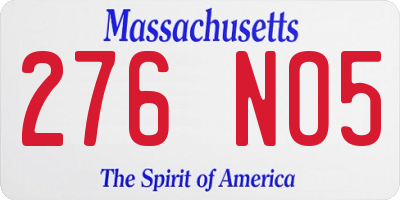 MA license plate 276NO5