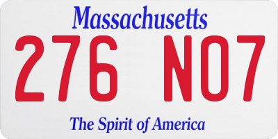MA license plate 276NO7
